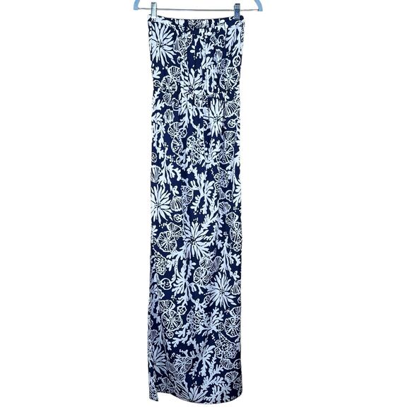 Lilly Pulitzer Women’s Navy & White Strapless Maxi w/High Slits on the Sides S - Picture 6 of 14